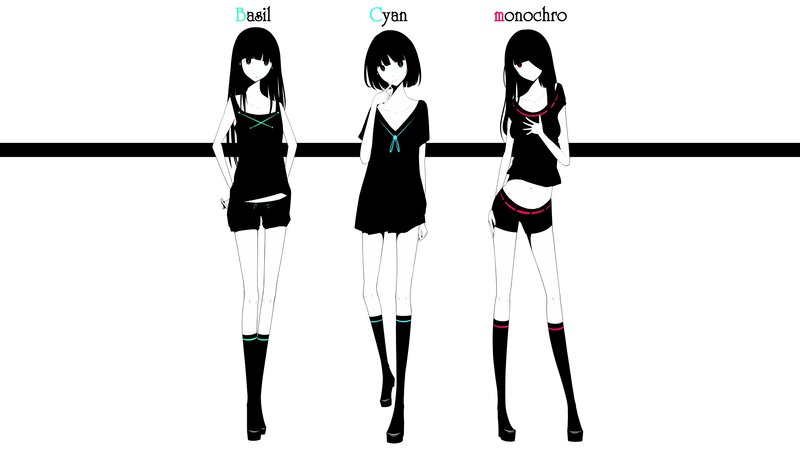 Three Anime Girls — Black, Neutral, Text