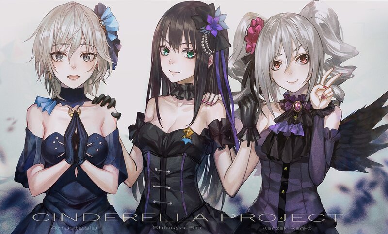 Three Anime Girls — Black, Playful, Flowers
