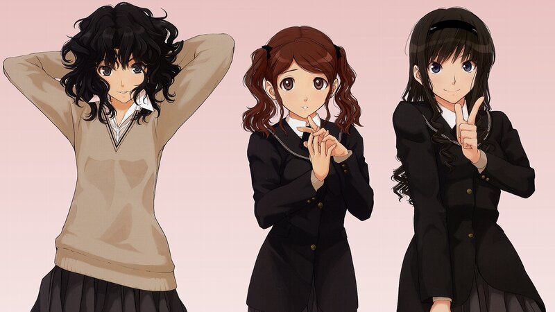 Three Anime Girls — Black, Playful