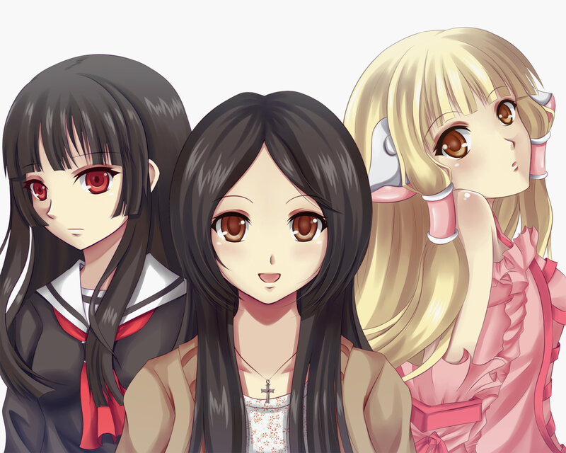 Three Anime Girls — Black