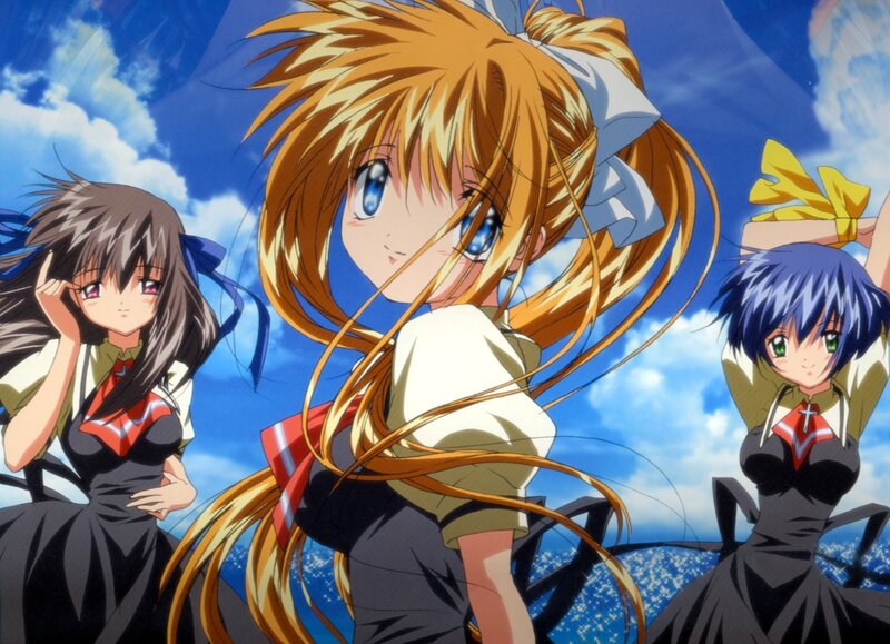 Three Anime Girls — Blue, Bright, Afternoon, School Uniforms