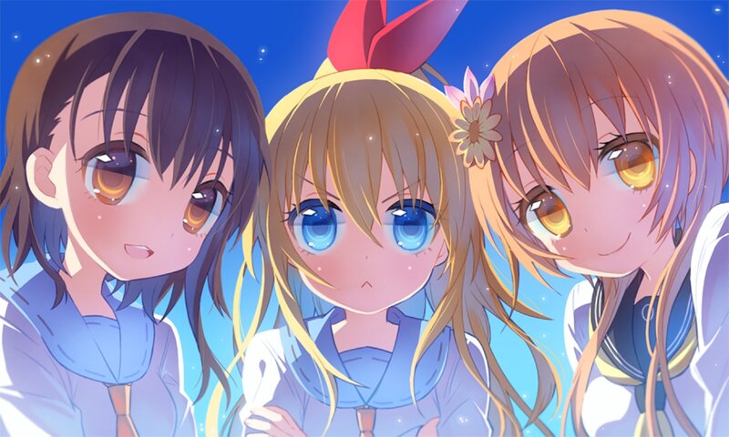 Three Anime Girls — Blue, Calm, Night