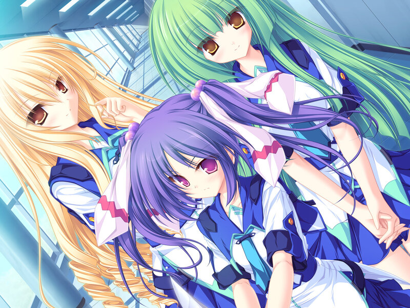 Three Anime Girls — Blue, Calm, School Uniforms