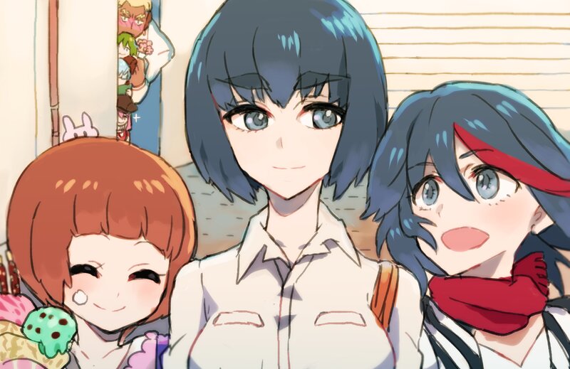 Three Anime Girls — Blue, Cheerful, Ice Cream