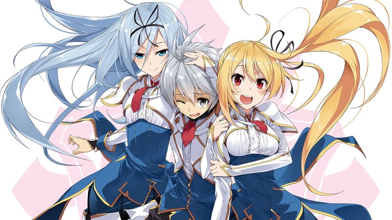 Three Anime Girls — Blue, Cheerful, Long Hair, School Uniforms