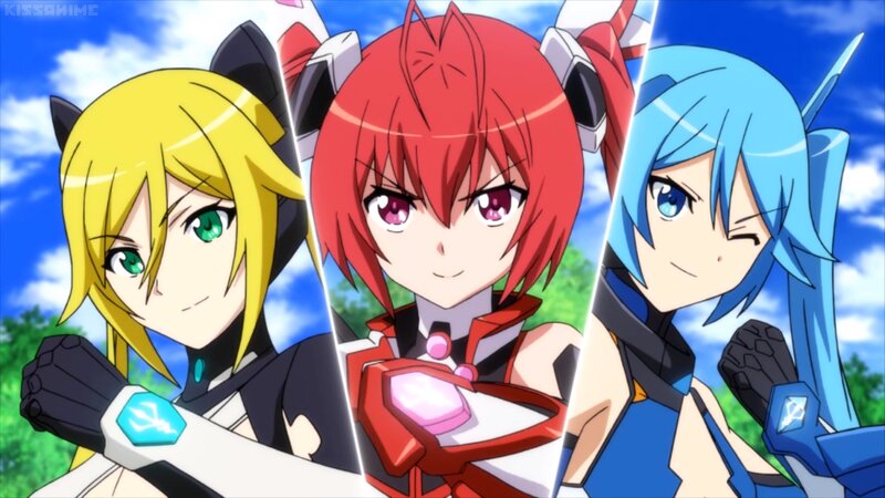 Three Anime Girls — Blue, Confident