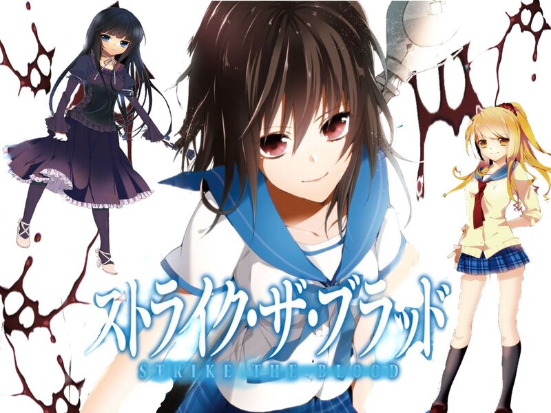 Three Anime Girls — Blue, Dramatic, Blood Splatters