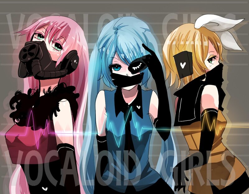 Three Anime Girls — Blue, Dramatic, Digital Art