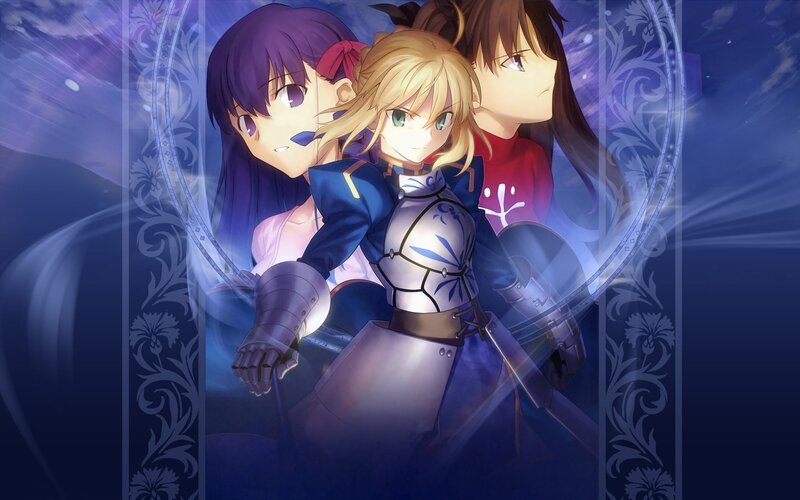 Three Anime Girls — Blue, Dramatic, Night, Armor
