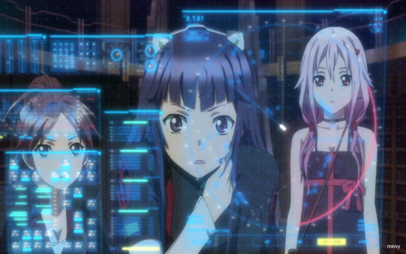 Three Anime Girls — Blue, Dramatic, Night