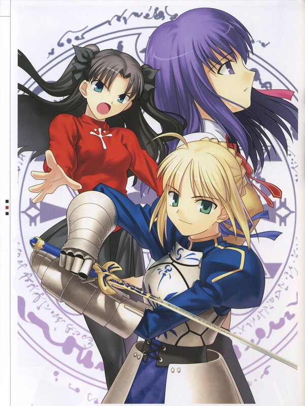 Three Anime Girls — Blue, Dramatic, Sword