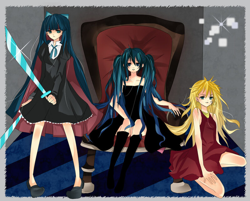 Three Anime Girls — Blue, Dramatic