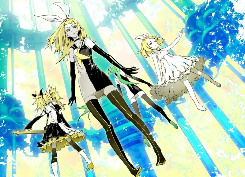 Three Anime Girls — Blue, Dynamic, Bunny Ears