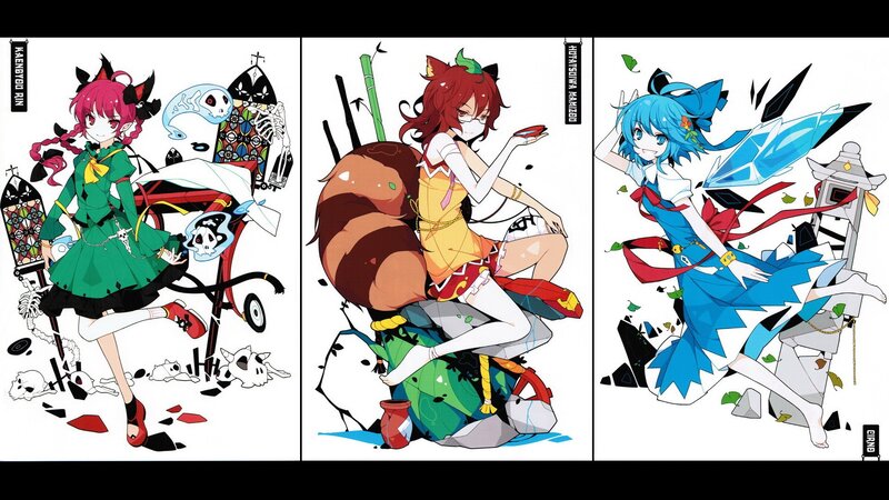 Three Anime Girls — Blue, Dynamic, Skeleton
