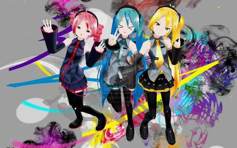 Three Anime Girls — Blue, Energetic