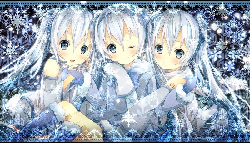 Three Anime Girls — Blue, Festive