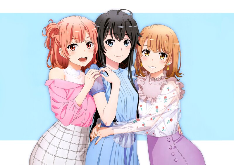 Three Anime Girls — Blue, Friendly