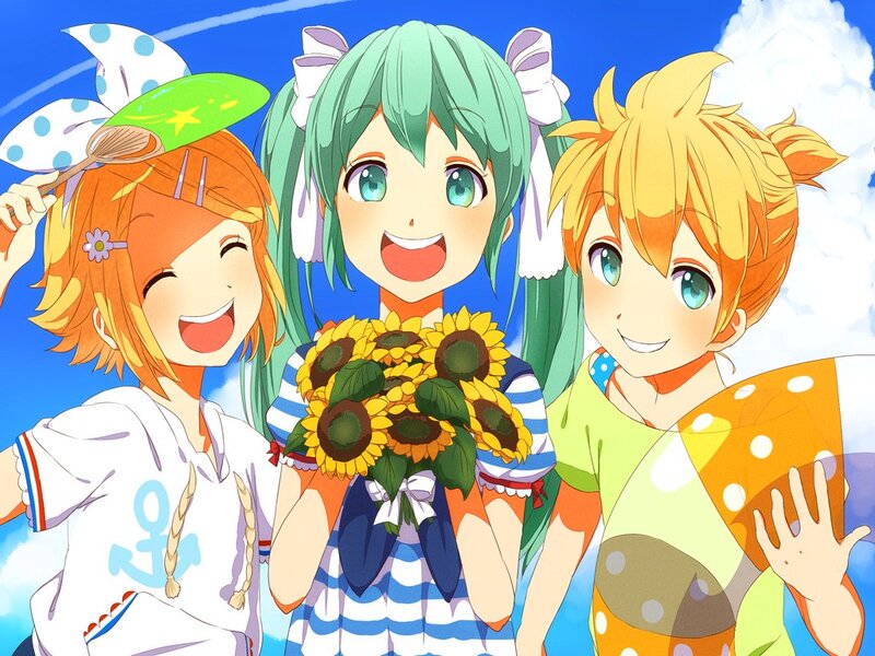Three Anime Girls — Blue, Happy