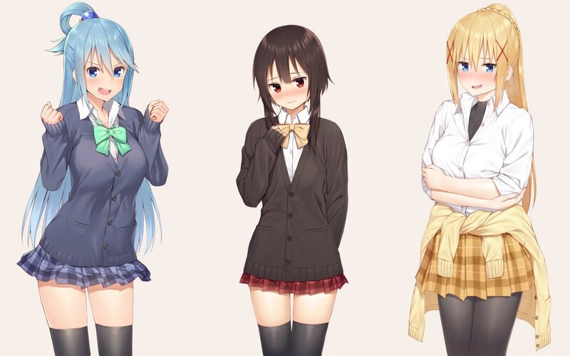 Three Anime Girls — Blue, Neutral, School Uniforms