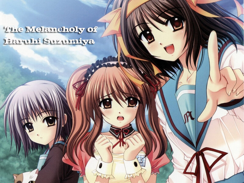 Three Anime Girls — Blue, Playful, Afternoon