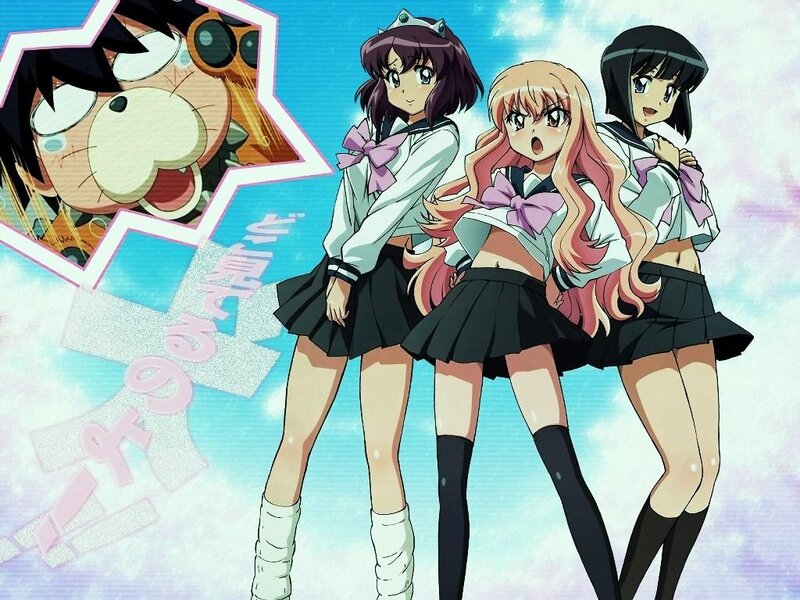 Three Anime Girls — Blue, Playful, Anime Girl