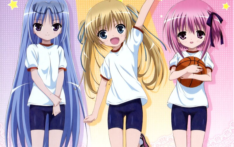 Three Anime Girls — Blue, Playful, Basketball