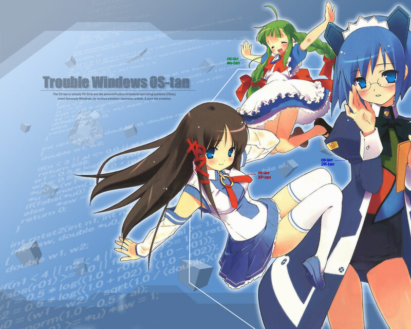 Three Anime Girls — Blue, Playful, Code