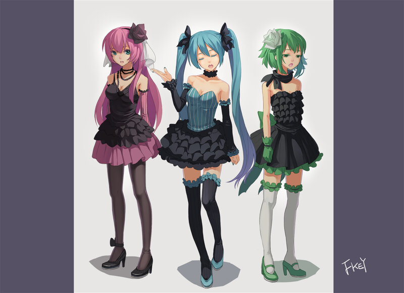 Three Anime Girls — Blue, Playful, Digital Art