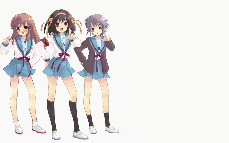 Three Anime Girls — Blue, Playful, School Uniforms, Sailor Collars