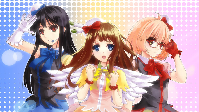 Three Anime Girls — Blue, Playful, Wings, Bows