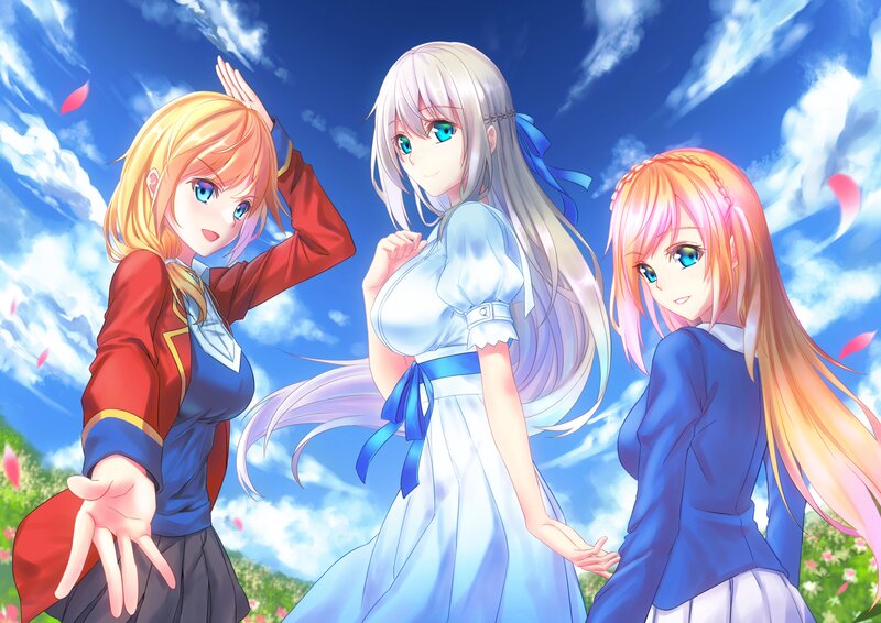 Three Anime Girls — Blue, Serene