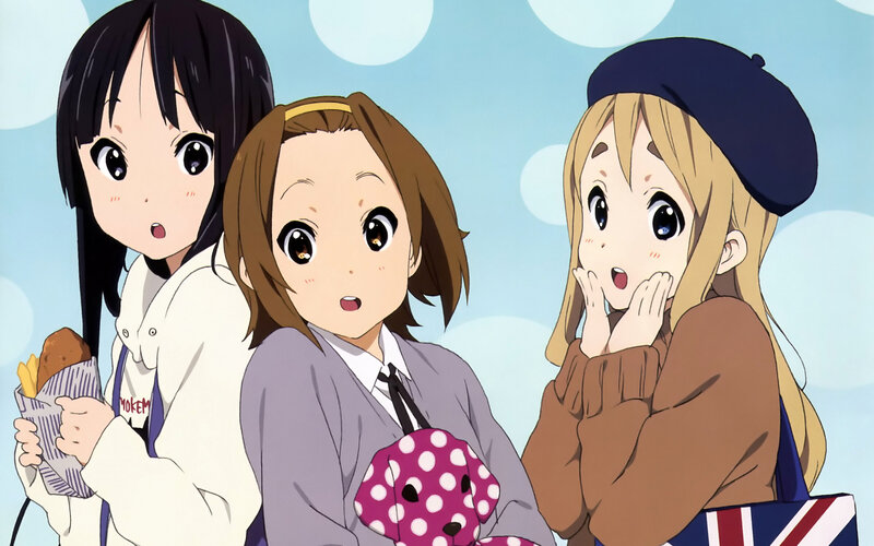 Three Anime Girls — Blue, Surprised