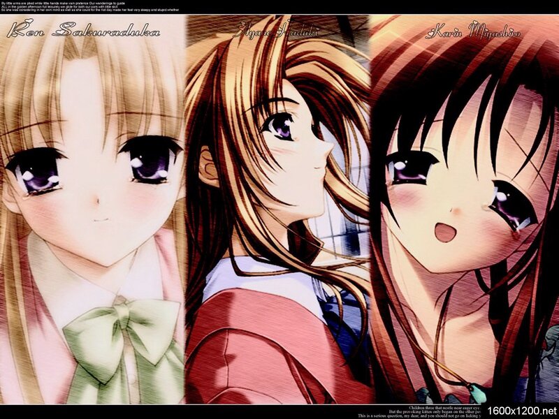 Three Anime Girls — Brown, Calm