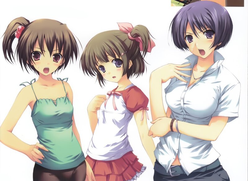 Three Anime Girls — Brown, Surprised