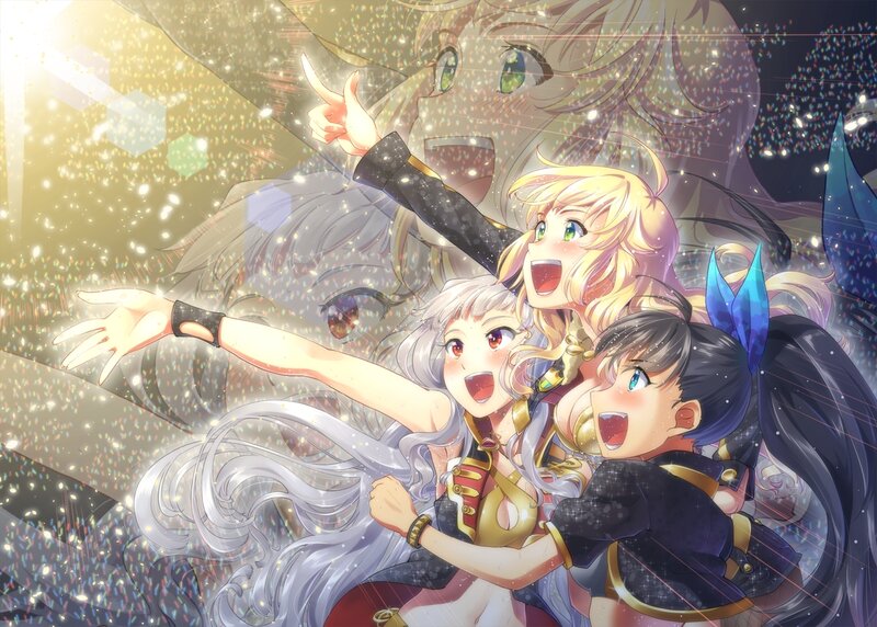 Three Anime Girls Cheering