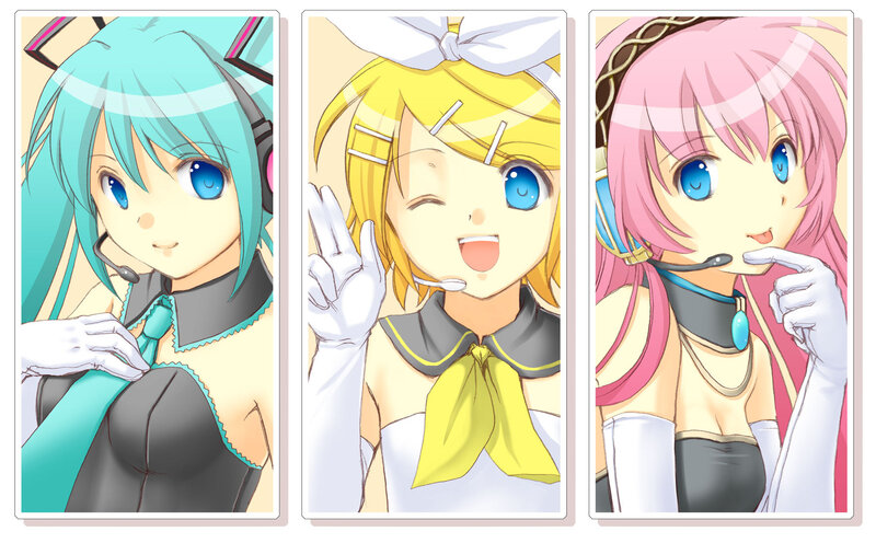 Three Anime Girls — Cyan, Cheerful
