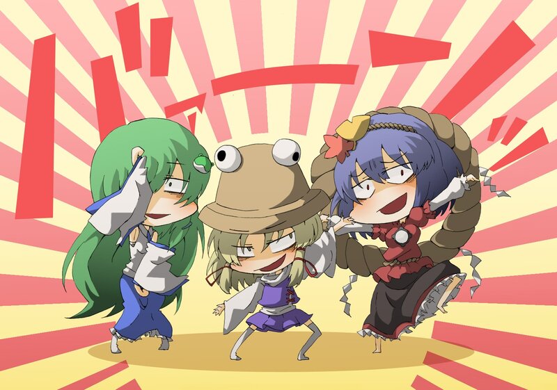 Three anime girls dancing