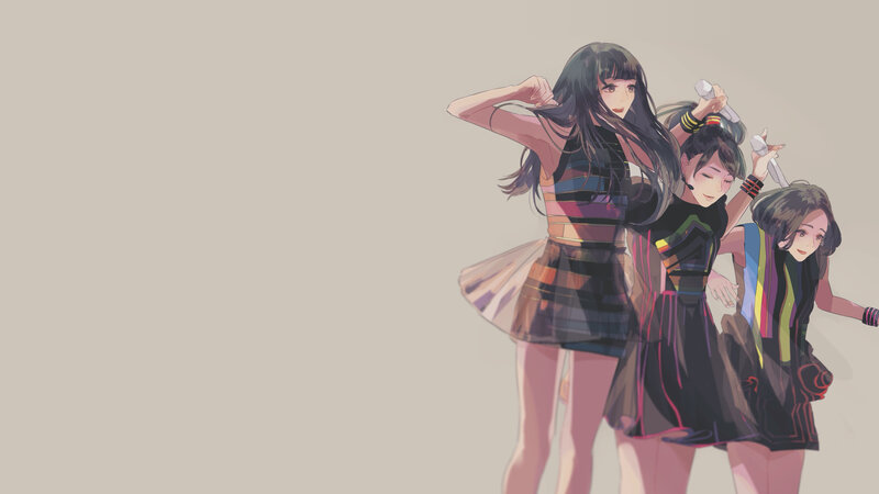Three Anime Girls Dancing — Beige