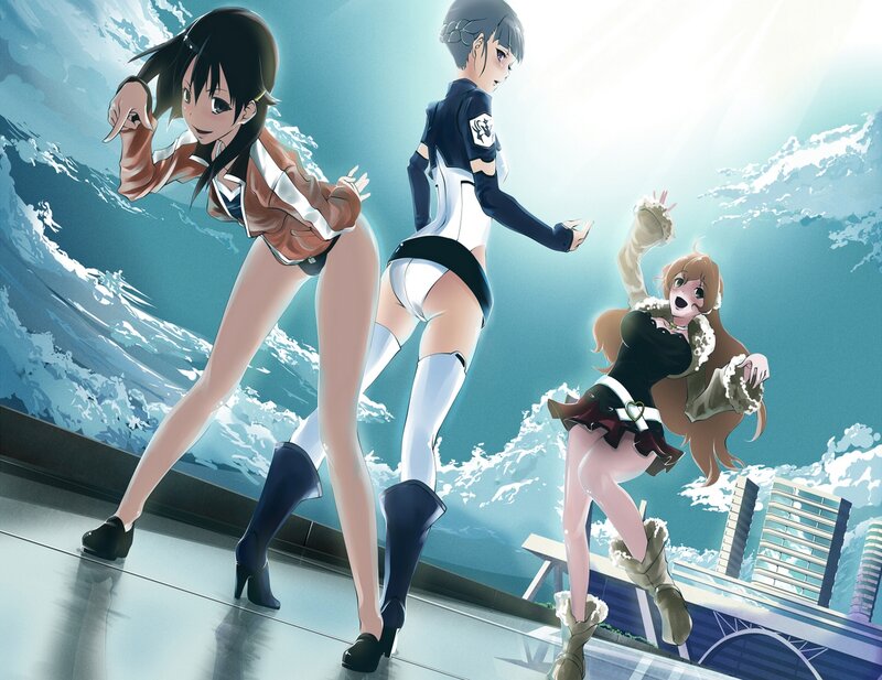 Three Anime Girls Dancing — Blue, Dynamic, Afternoon