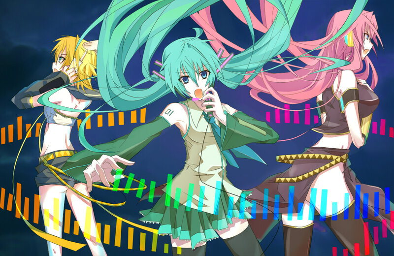 Three Anime Girls Dancing — Blue, Dynamic, Night