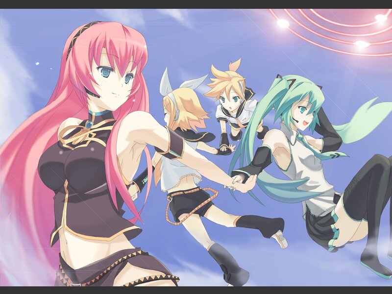 Three Anime Girls Dancing — Blue, Dynamic, Pink Hair