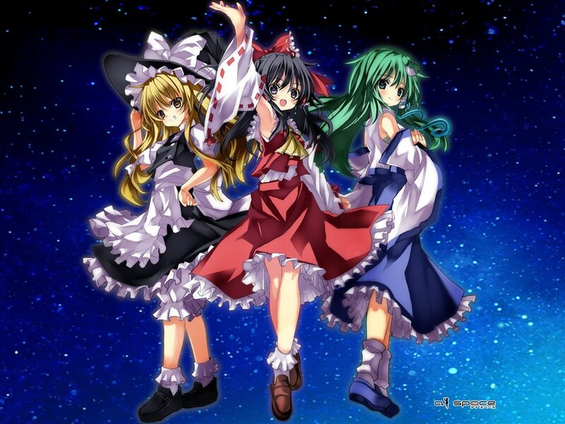 Three Anime Girls Dancing — Blue, Dynamic