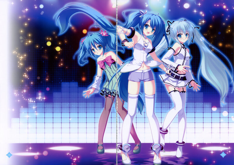 Three Anime Girls Dancing — Blue, Energetic, Night