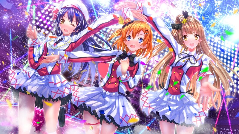 Three Anime Girls Dancing — Purple, Festive