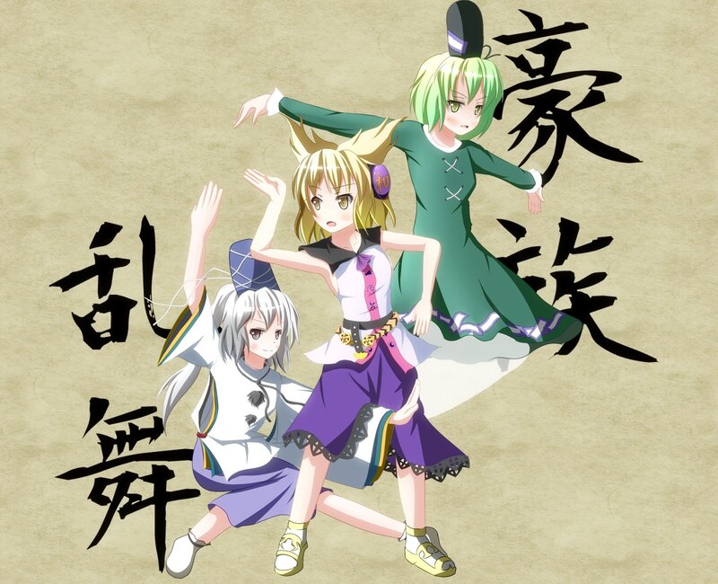 Three anime girls dancing