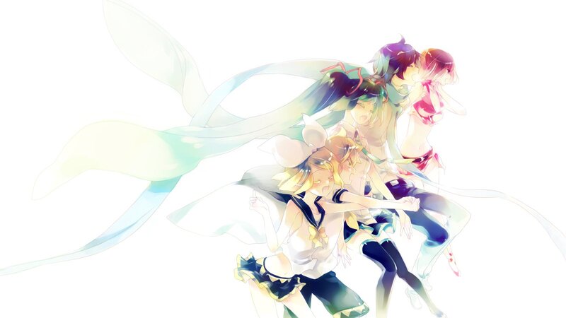 Three Anime Girls Dancing — White, Dynamic, Ribbons