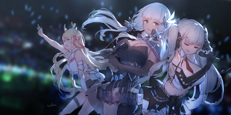 Three Anime Girls Dancing — White, Dynamic