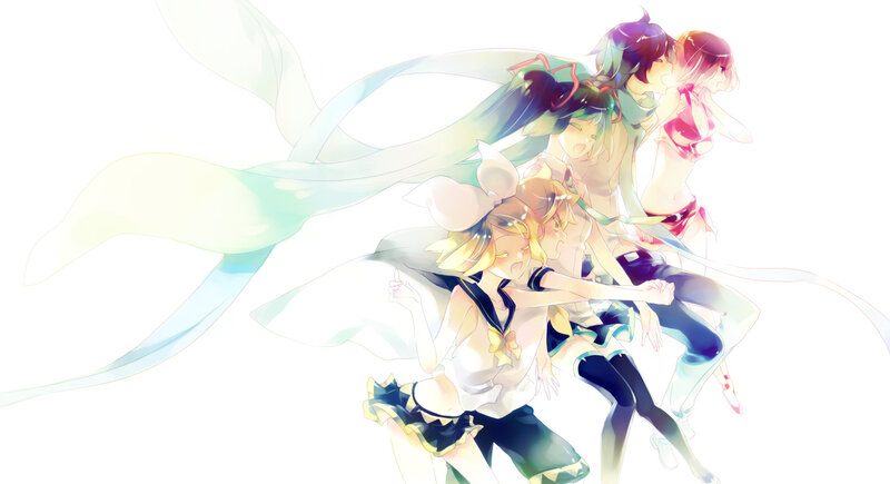 Three Anime Girls Dancing — White