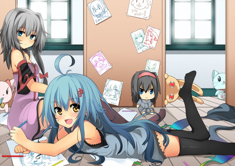Three Anime Girls Drawing