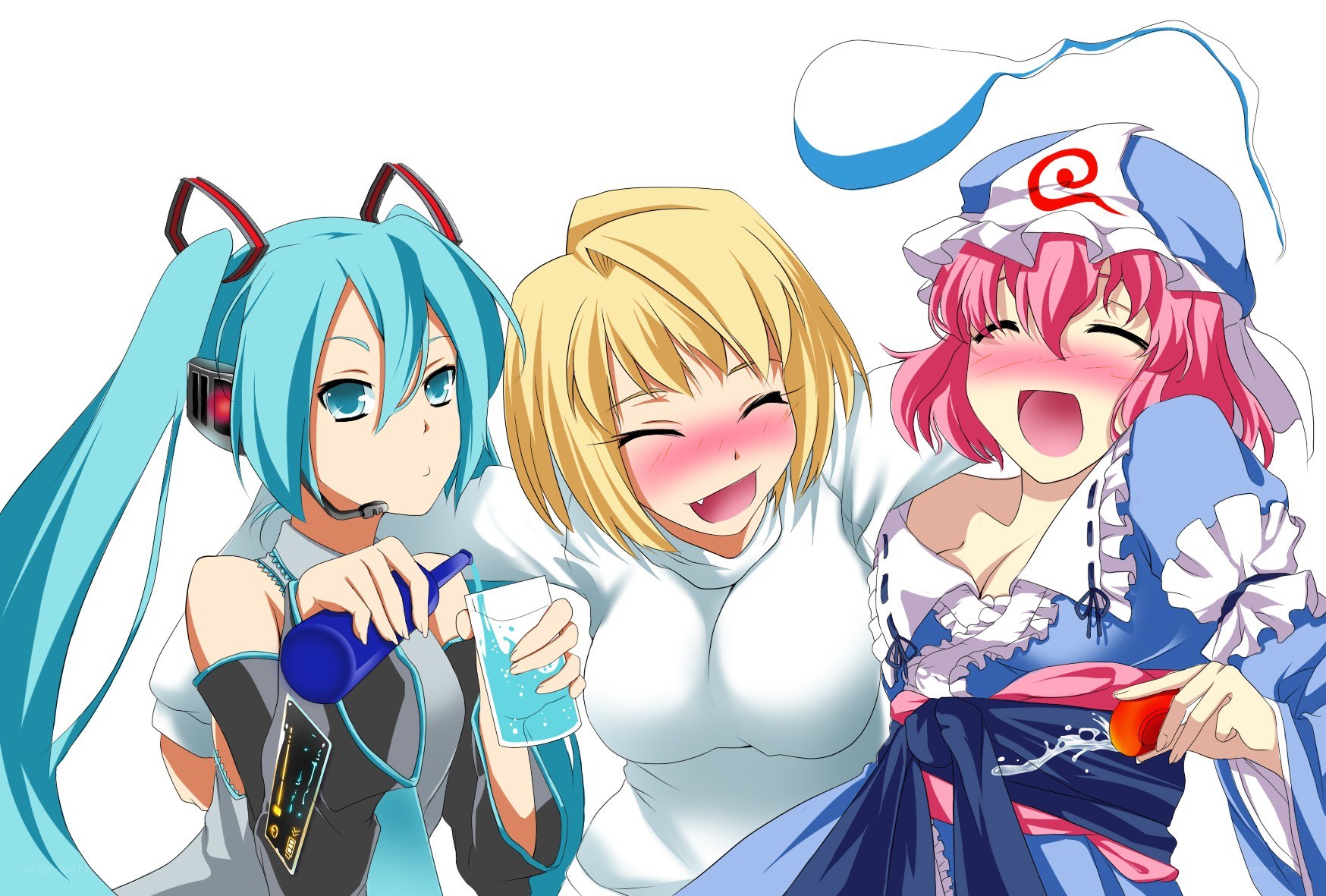 Three anime girls drinking together